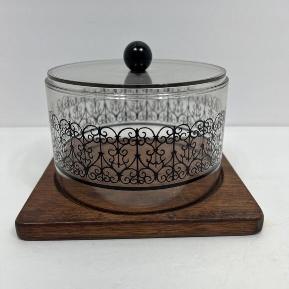 Vintage Cheese Board Mid Century Modern MCM Domed Cloche Wooden Plastic Serving - Picture 4 of 13